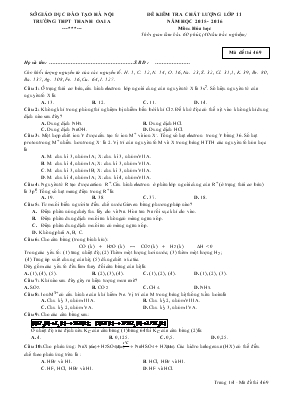 Đề 1 kiểm tra chất lượng lớp 11 năm học 2015 - 2016 môn Hóa học
